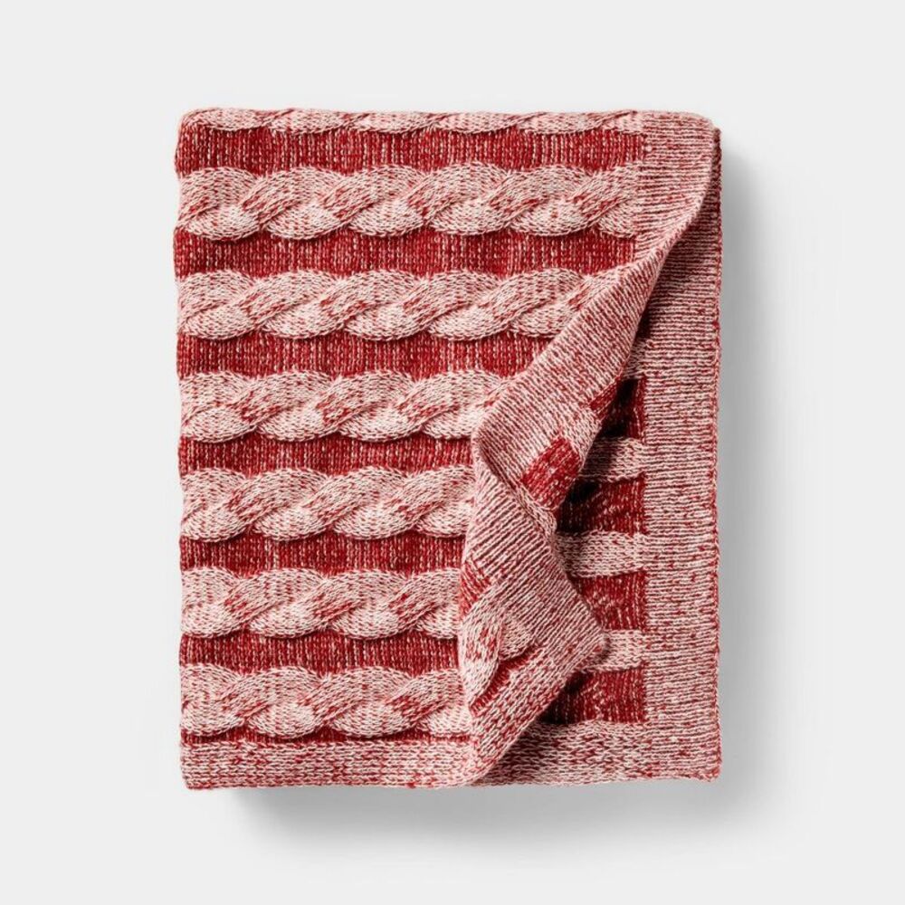 50"x60" Twisted Cable Throw Blanket Burgundy/Cream - Studio McGee